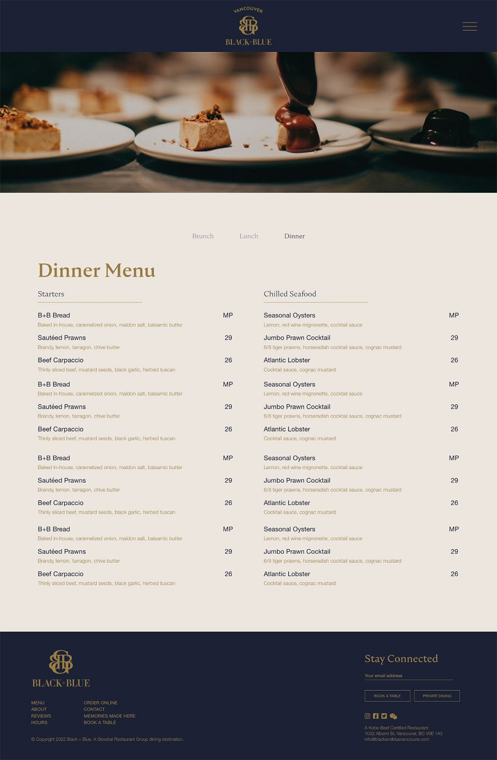 Black & Blue Steak House website design