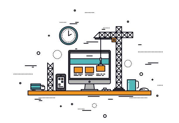 Construction company website design shown on a laptop
